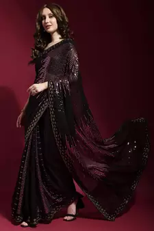 Black Georgette Sequins Party Wear Sarees