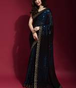 Black Georgette Sequins Party Wear Sarees