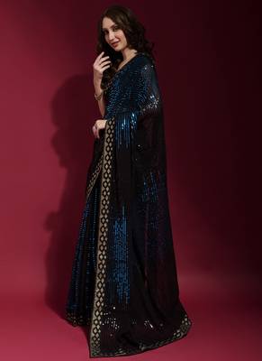 Black Georgette Sequins Party Wear Sarees 2