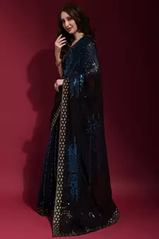 Black Georgette Sequins Party Wear Sarees