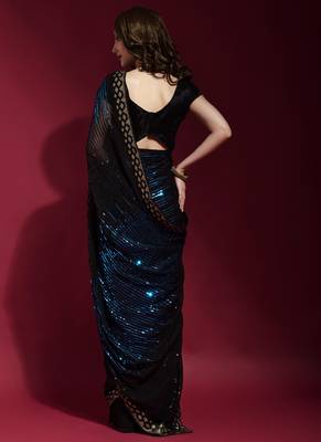 Black Georgette Sequins Party Wear Sarees 3