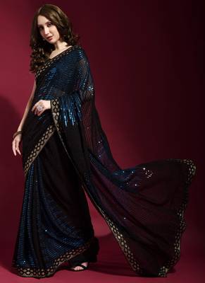 Black Georgette Sequins Party Wear Sarees 4
