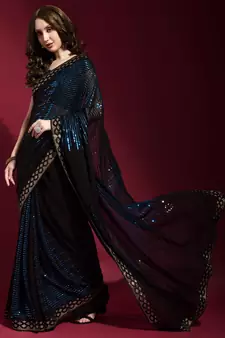 Black Georgette Sequins Party Wear Sarees