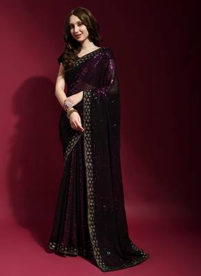 Black Georgette Sequins Party Wear Sarees 1