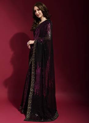 Black Georgette Sequins Party Wear Sarees 2
