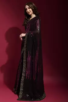 Black Georgette Sequins Party Wear Sarees