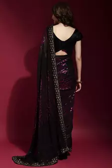 Black Georgette Sequins Party Wear Sarees