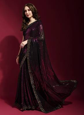 Black Georgette Sequins Party Wear Sarees 4