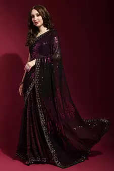 Black Georgette Sequins Party Wear Sarees
