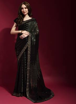 Black Georgette Sequins Party Wear Sarees 1