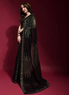 Black Georgette Sequins Party Wear Sarees 2