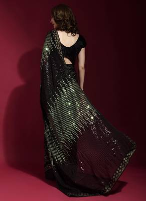 Black Georgette Sequins Party Wear Sarees 3