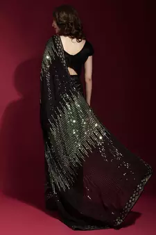 Black Georgette Sequins Party Wear Sarees