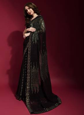 Black Georgette Sequins Party Wear Sarees 4