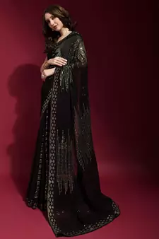 Black Georgette Sequins Party Wear Sarees