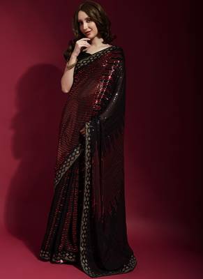 Black Georgette Sequins Party Wear Sarees 1