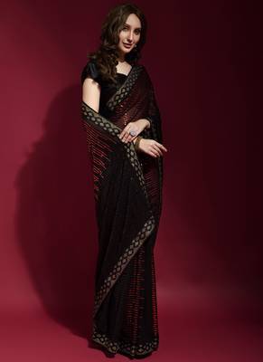 Black Georgette Sequins Party Wear Sarees 2