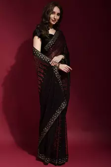 Black Georgette Sequins Party Wear Sarees