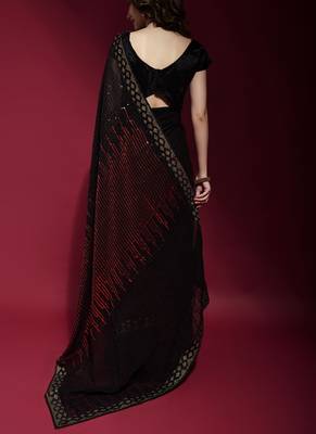 Black Georgette Sequins Party Wear Sarees 3