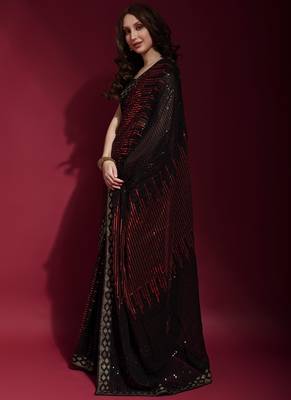 Black Georgette Sequins Party Wear Sarees 4