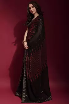 Black Georgette Sequins Party Wear Sarees