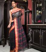 Black And Red Cotton Tant Saree