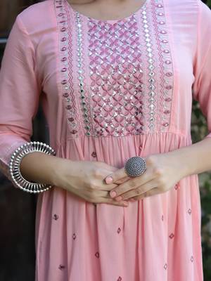 Pink embroidered cotton long-dresses 5
