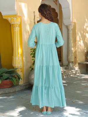 Green embroidered cotton long-dresses 3