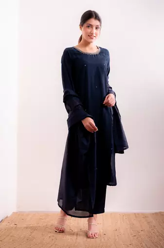 Navy Blue Aayat Straight Fit  Suit Set