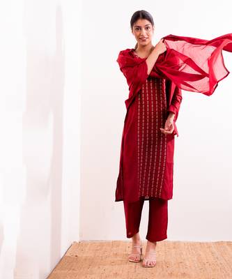 Red Firdaus Straight Fit Kurta Set 9