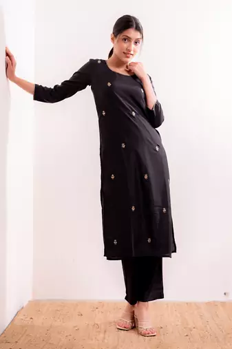 Steel Black Fiza Straight Fit Kurta Set