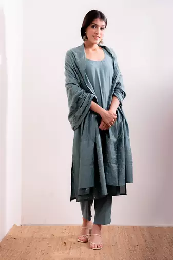 Blue Husna Straight Fit Kurta Set