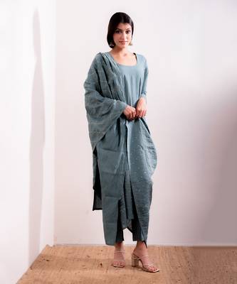 Blue Husna Straight Fit Kurta Set 8