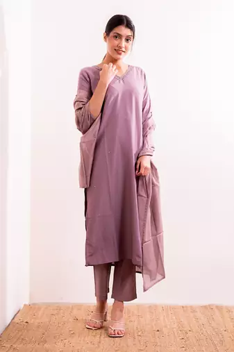 Lavender Nagma Straight Fit  Suit Set