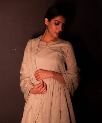 Cream Grey Rafta Anarkali Suit Set 3