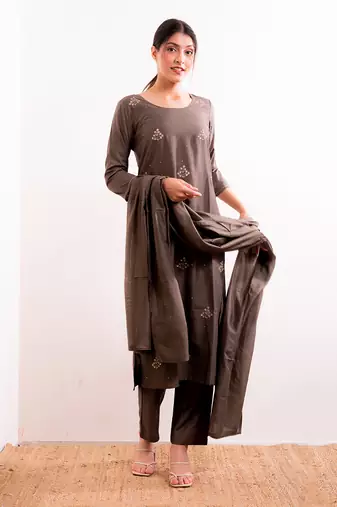 Grey Roza Straight Fit Kurta Set
