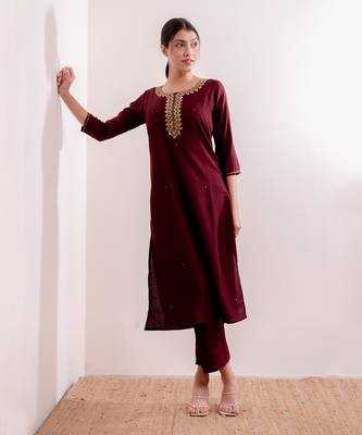 Maroon Saba Straight Fit Kurta Set 6