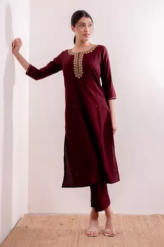 Maroon Saba Straight Fit Kurta Set