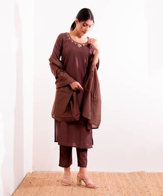 Rust Maroon Sarang Straight Fit  Suit Set 6