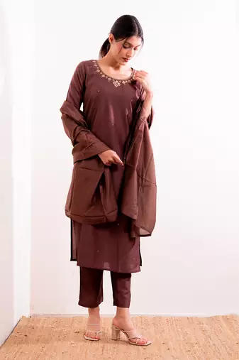 Rust Maroon Sarang Straight Fit  Suit Set