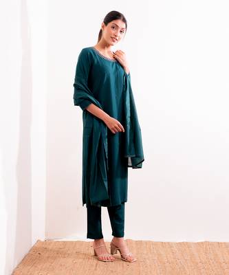 Turquoise Sufi Straight Fit  Suit Set 5