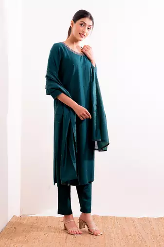 Turquoise Sufi Straight Fit  Suit Set