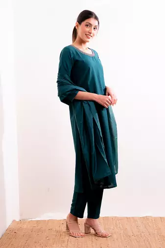 Turquoise Sufi Straight Fit  Suit Set