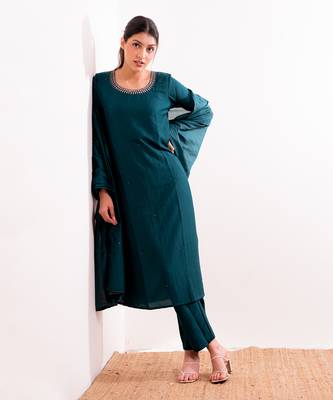 Turquoise Sufi Straight Fit  Suit Set 9