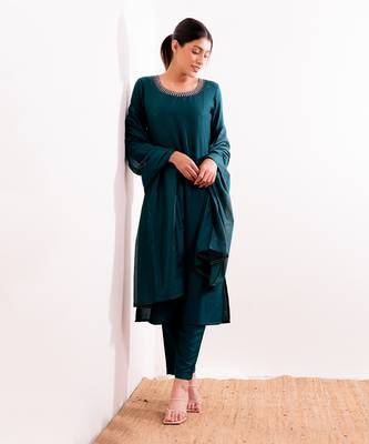 Turquoise Sufi Straight Fit  Suit Set 10