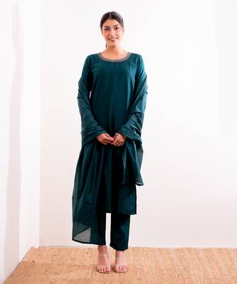Turquoise Sufi Straight Fit  Suit Set 11