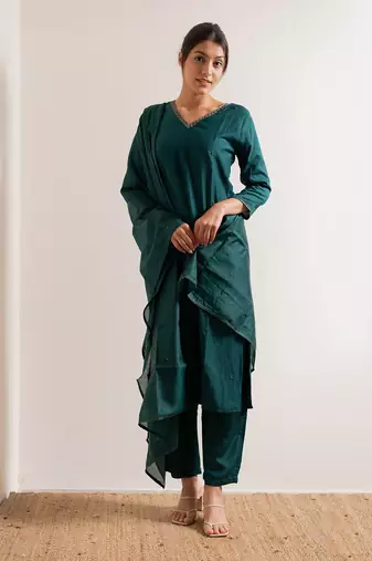 Turquoise  Aks Straight Fit  Suit Set