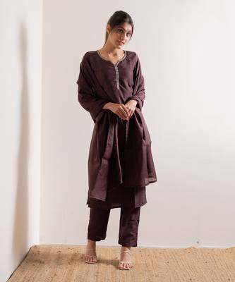 Wine Amber Straight Fit  Suit Set 8