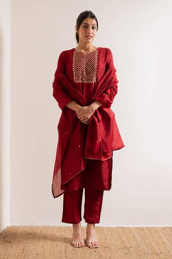 Red Basant Straight Fit  Suit Set