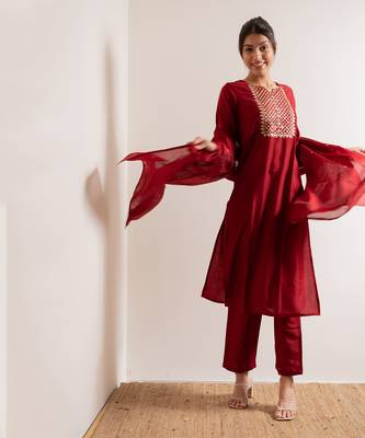 Red Basant Straight Fit  Suit Set 8